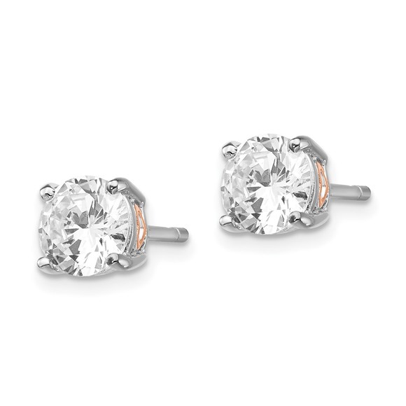 925 Sterling Silver Rose Gold-plated Heart Brilliant-cut CZ Stud Post Earrings